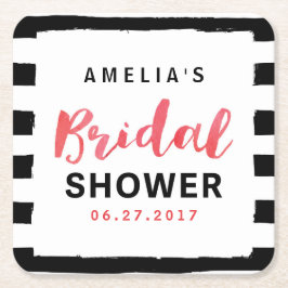 Posavasos Cuadrado De Papel Moda Tiras Negras y Blancas Ducha Bridal Rojo