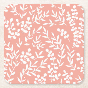 Posavasos Cuadrado De Papel Modalidad floral simple de granjas en rosa