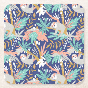 Posavasos Cuadrado De Papel Modelo azul tropical de la pereza