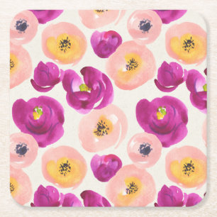 Posavasos Cuadrado De Papel Modelo botánico de la acuarela