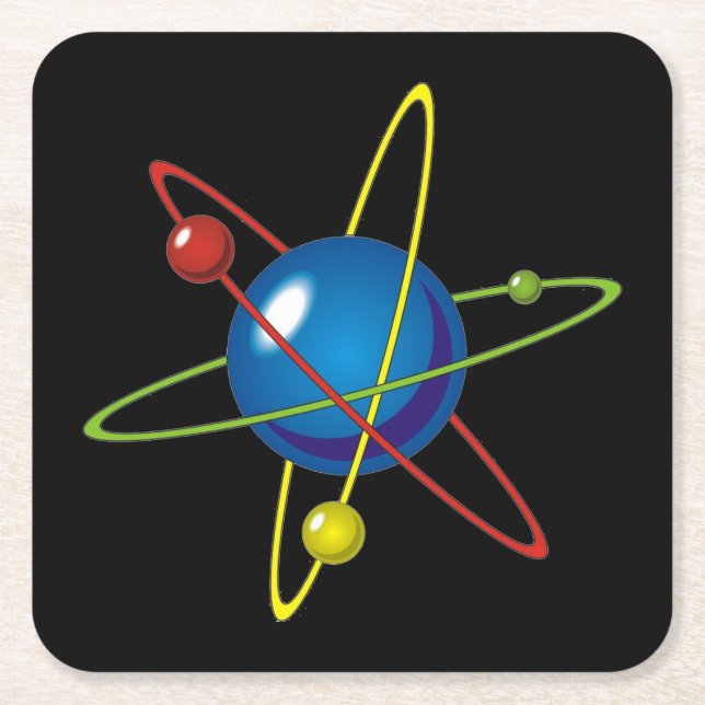Posavasos Cuadrado De Papel Modelo colorido del Átomo (Anverso)