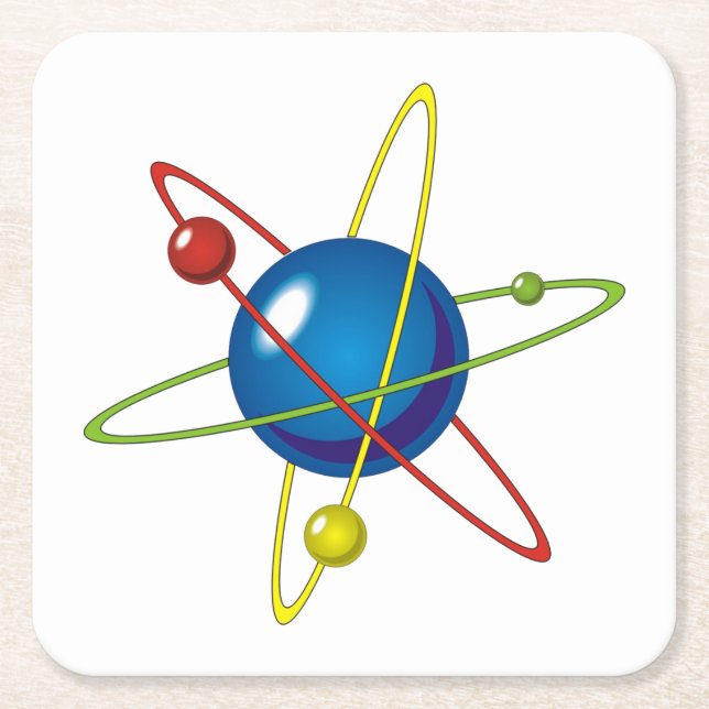 Posavasos Cuadrado De Papel Modelo colorido del Átomo (Anverso)