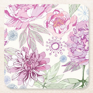 Posavasos Cuadrado De Papel Modelo con las flores rosadas