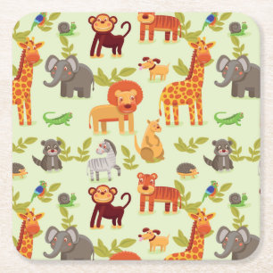 Posavasos Cuadrado De Papel Modelo con los animales del dibujo animado