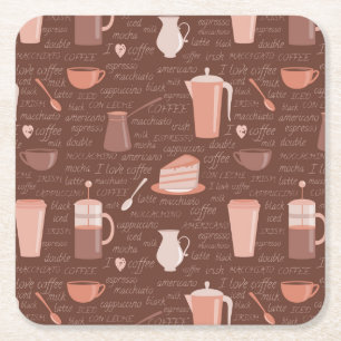 Posavasos Cuadrado De Papel Modelo con los elementos relacionados del café