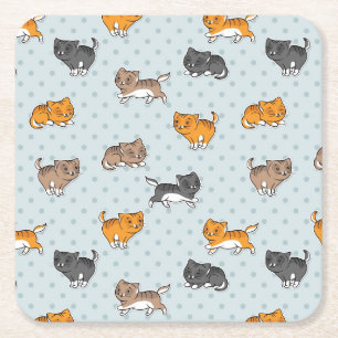 Posavasos Cuadrado De Papel modelo con los gatos divertidos