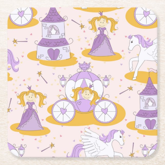 Posavasos Cuadrado De Papel modelo con una princesa (Anverso)