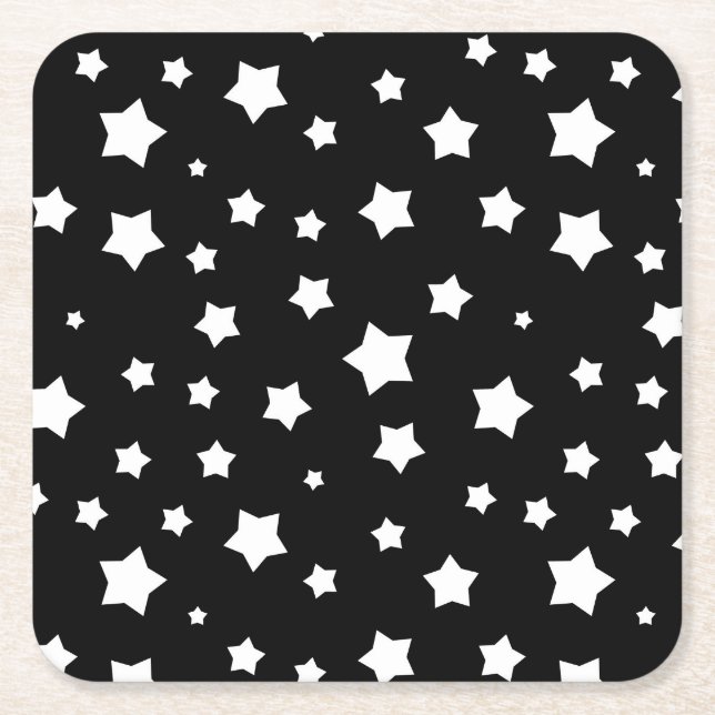 Posavasos Cuadrado De Papel Modelo de estrellas blanco y negro (Anverso)