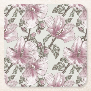 Posavasos Cuadrado De Papel Modelo de flores rosado silenciado del hibisco