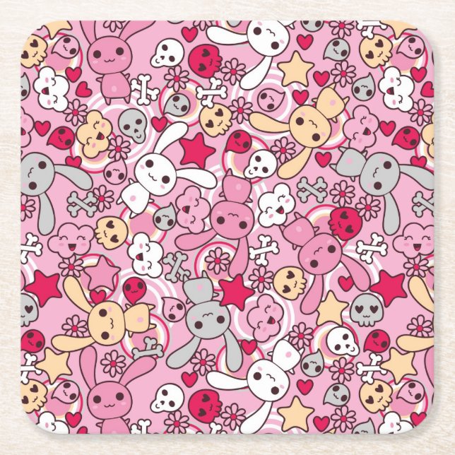 Posavasos Cuadrado De Papel Modelo de Kawaii (Anverso)