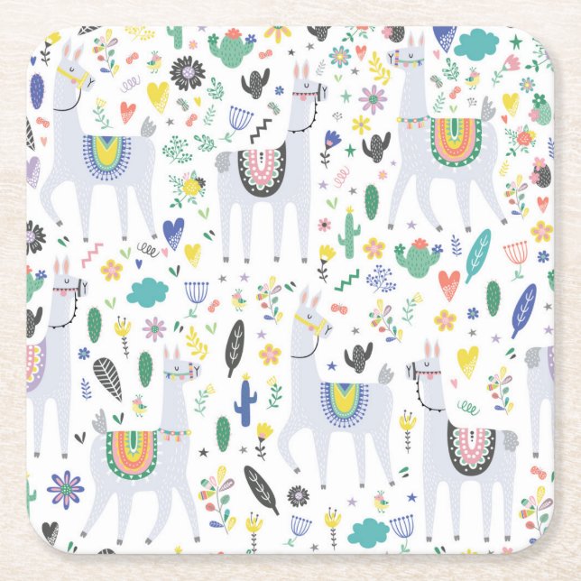 Posavasos Cuadrado De Papel Modelo de la alpaca del Doodle (Anverso)