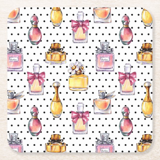 Posavasos Cuadrado De Papel Modelo de la botella de Parfum (Anverso)