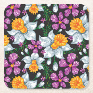 Posavasos Cuadrado De Papel Modelo de la elegancia con las flores 2 del