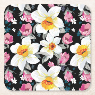 Posavasos Cuadrado De Papel Modelo de la elegancia con las flores del narciso