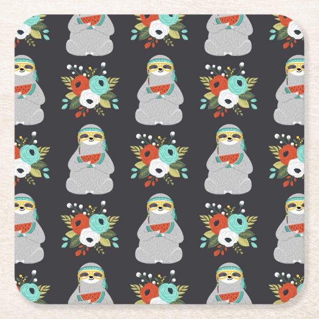 Posavasos Cuadrado De Papel Modelo de la pereza de la sandía (Anverso)