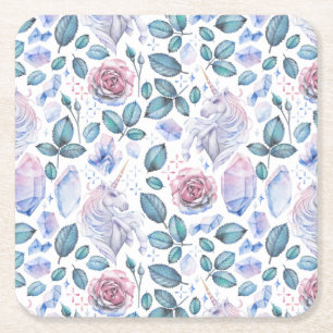 Posavasos Cuadrado De Papel Modelo de los cristales y de los rosas del