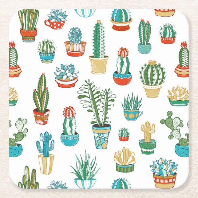 Posavasos Cuadrado De Papel Modelo de los Succulents (Anverso)