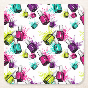 Posavasos Cuadrado De Papel Modelo de neón del esmalte de uñas