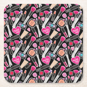 Posavasos Cuadrado De Papel Modelo de neón del maquillaje