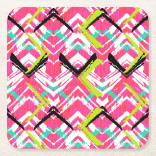 Posavasos Cuadrado De Papel Modelo de zigzag rosado dibujado mano