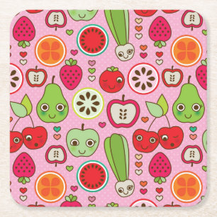 Posavasos Cuadrado De Papel modelo del ilustracion de la cocina de la fruta