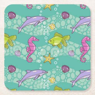 Posavasos Cuadrado De Papel Modelo del mar del verano