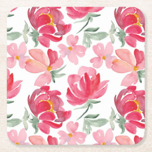 Posavasos Cuadrado De Papel Modelo del Peony de la acuarela