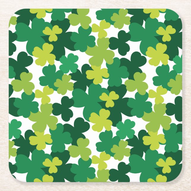 Posavasos Cuadrado De Papel Modelo del trébol del día de St Patrick (Anverso)