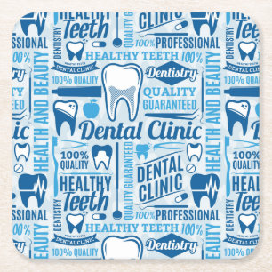Posavasos Cuadrado De Papel Modelo dental azul de la clínica