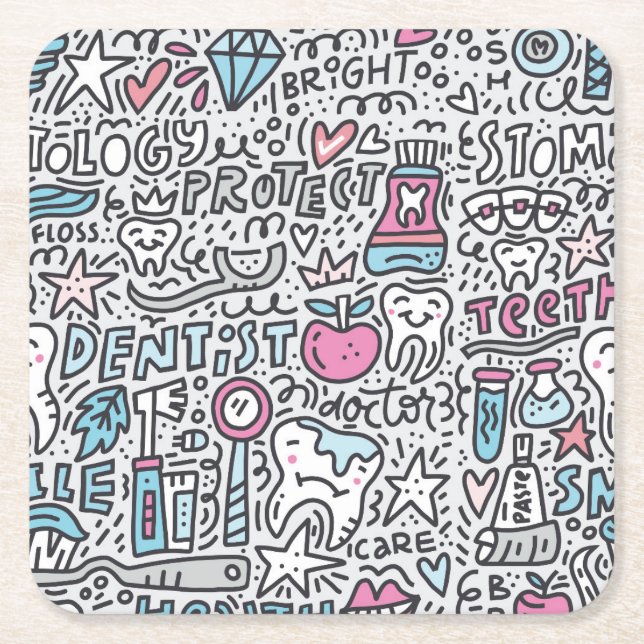 Posavasos Cuadrado De Papel Modelo dental del dibujo animado (Anverso)
