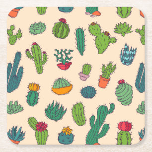 Posavasos Cuadrado De Papel Modelo derecho del cactus lindo