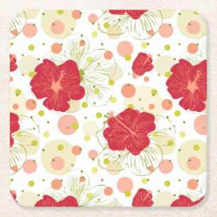 Posavasos Cuadrado De Papel Modelo dibujado mano del hibisco