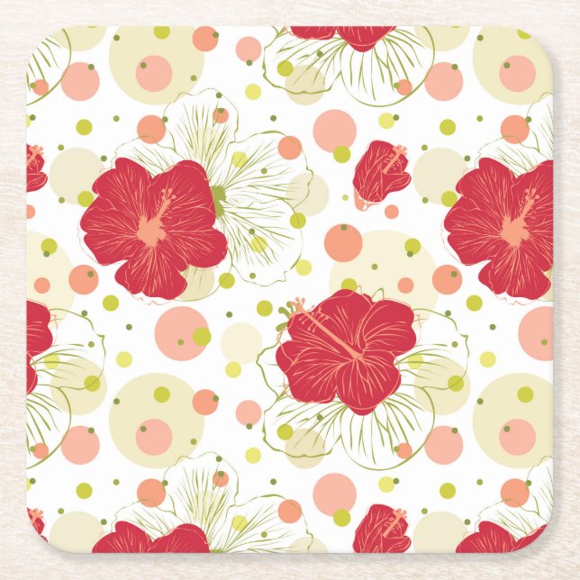 Posavasos Cuadrado De Papel Modelo dibujado mano del hibisco (Anverso)