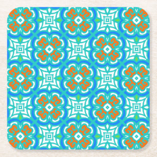 Posavasos Cuadrado De Papel Modelo étnico verde azulado