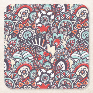 Posavasos Cuadrado De Papel Modelo floral del Doodle de Paisley