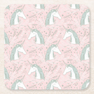 Posavasos Cuadrado De Papel Modelo floral dulce del unicornio