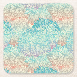 Posavasos Cuadrado De Papel Modelo floral multicolor del Doodle