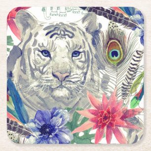 Posavasos Cuadrado De Papel Modelo indio del tigre del estilo del vintage