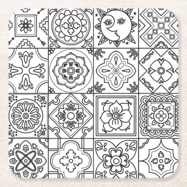 Posavasos Cuadrado De Papel Modelo inspirado de Talavera (Anverso)