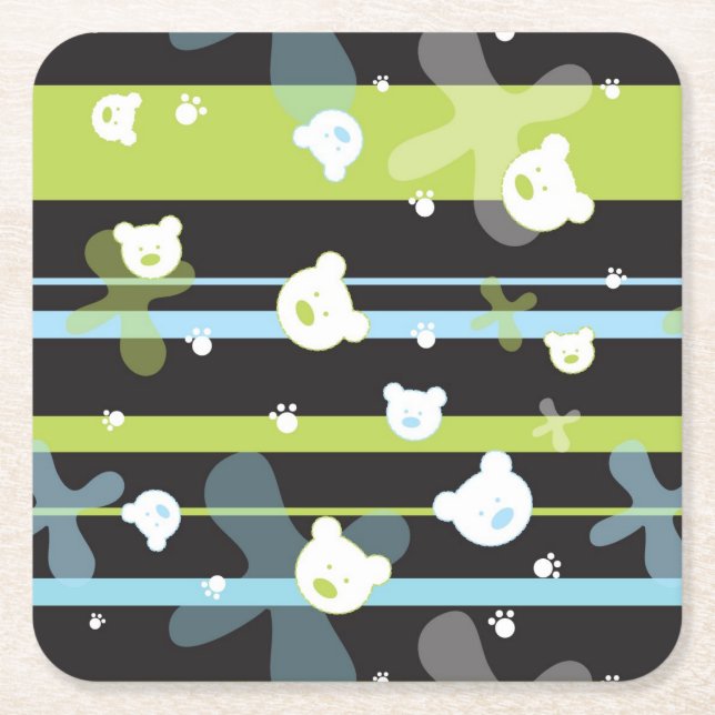 Posavasos Cuadrado De Papel Modelo lindo con pocos osos (Anverso)