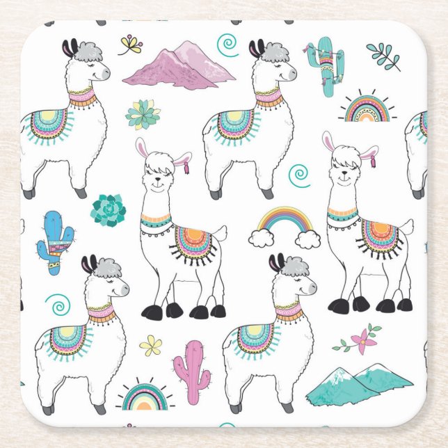 Posavasos Cuadrado De Papel Modelo lindo de la llama del dibujo animado (Anverso)