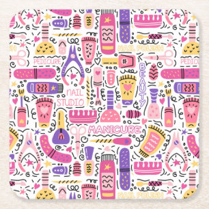 Posavasos Cuadrado De Papel Modelo lindo de la manicura del Doodle