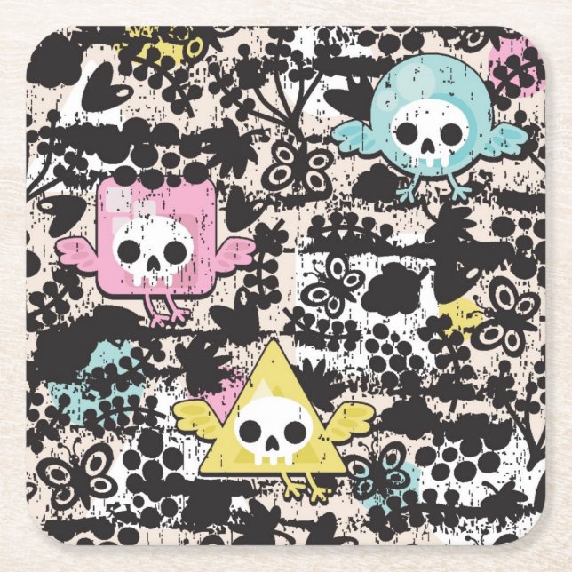 Posavasos Cuadrado De Papel Modelo loco de los pájaros (Anverso)