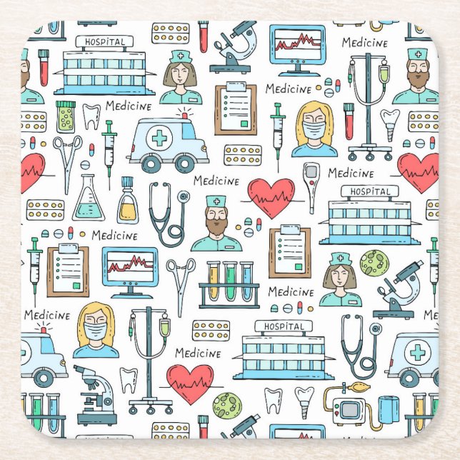 Posavasos Cuadrado De Papel Modelo médico del diseño (Anverso)