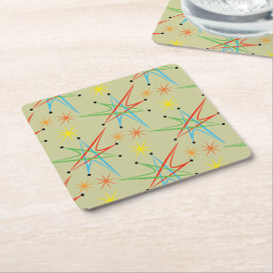 Posavasos Cuadrado De Papel Modelo multicolor retro atómico de Starburst