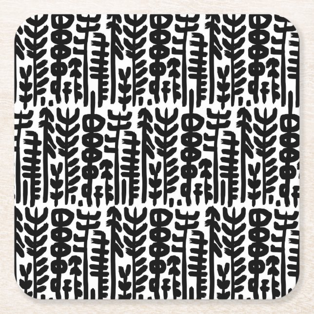 Posavasos Cuadrado De Papel Modelo negro del árbol del movimiento de la tinta (Anverso)