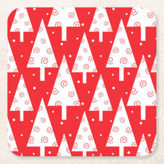 Posavasos Cuadrado De Papel Modelo rojo de los árboles de navidad
