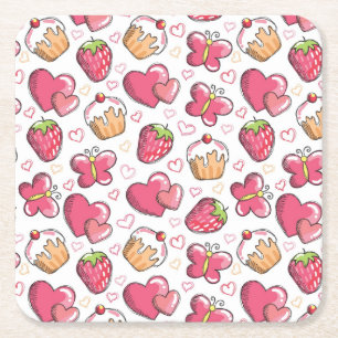 Posavasos Cuadrado De Papel modelo romántico de la comida