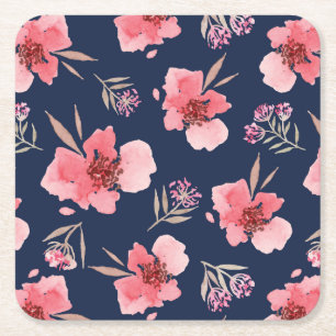Posavasos Cuadrado De Papel Modelo rosado oscuro de la acuarela