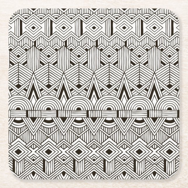 Posavasos Cuadrado De Papel Modelo tribal inspirado (Anverso)